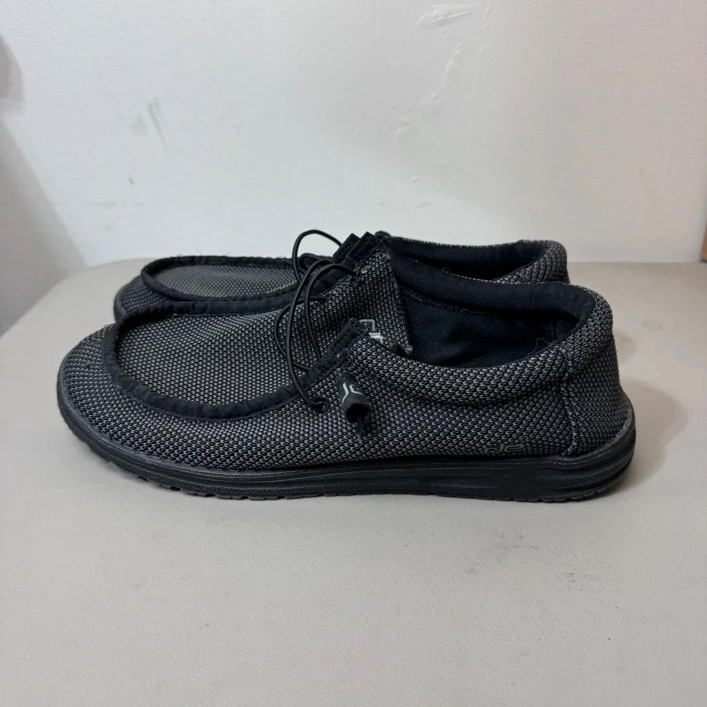 Hey Dude Wally L Sox Mens 11 Black Grey Knit Slip On Loafers Shoes